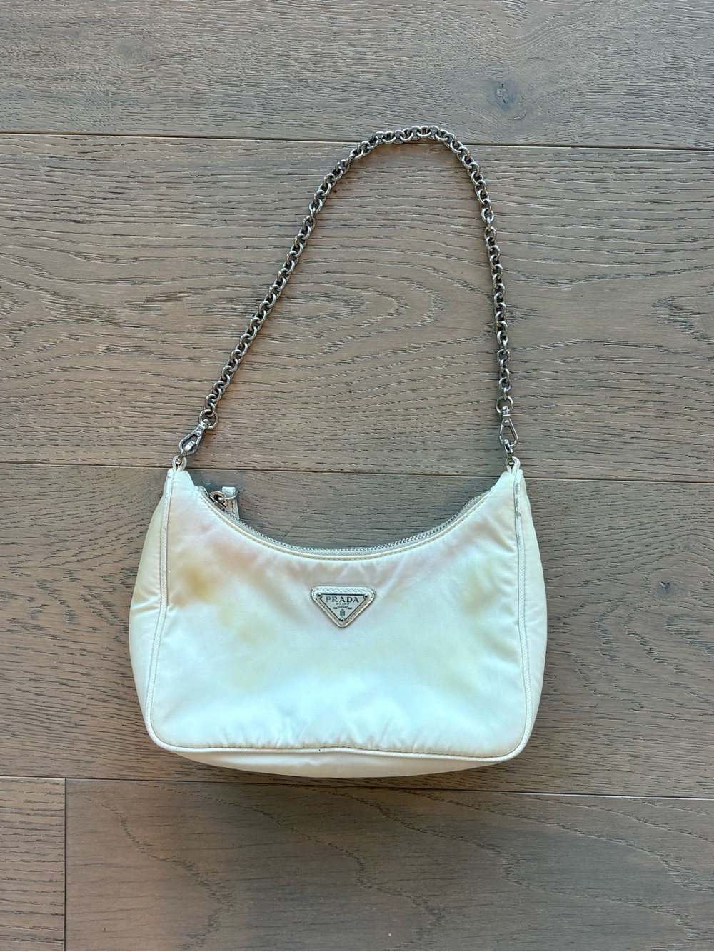 Prada Cream Shoulder Bag with Silver Chain